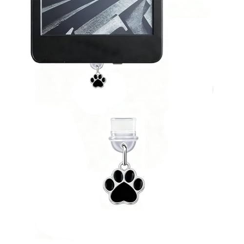 Kindle Anti-Dust Plug Dust Protector Charging Charger Port Cover Silicone Dustproof Stopper with Paw Print Charm Type-C USB-C E-Reader Mobile Cell Phone for iPhone 17 16 15 Samsung Galaxy Note