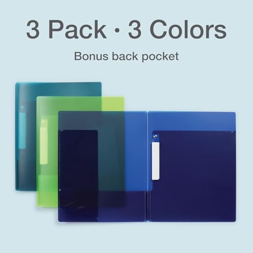 Oxford Report Cover 3 Pack, Swing Clip, 2 Pockets, Panel for Sticky Note Reminders, Assorted Colors: Green, Teal, Blue (86366) - Thumbnail 7