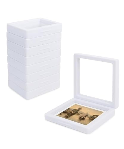 Image of Floating Display Frame, Coin Display Case, Dustproof PE Film Transparent Jewelry Storage Box for Ring Necklace Bracelet, Floating Display Case for Coin, Jewelry per Availability (Medium 5 pc White)