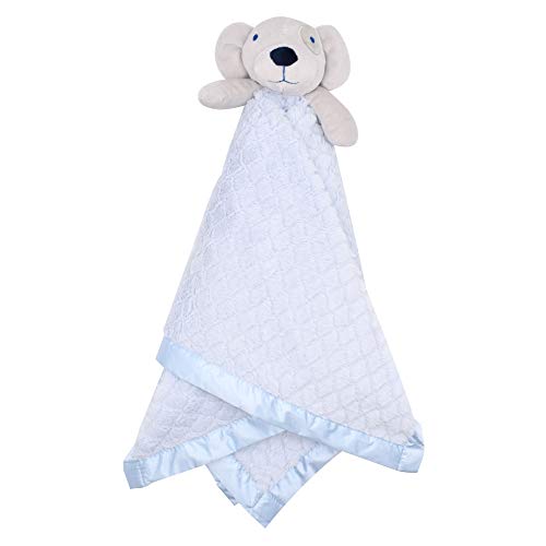 Image of EVERYDAY KIDS Large Lovey Baby Security Blanket for Boys Sweet Dog Stuffed Animal on 30” Adorable Blue Snuggle Baby Blanket; Fluffy Fleece with Attached Plush Toy to Cuddle