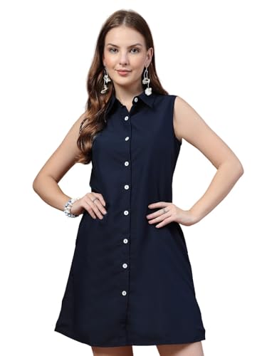 Robe chemise unie bleu marine avec coupe semi-formelle