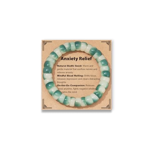 Suarlly Natural Bodhi Seed Fidget Bracelet Anxiety Relief Items Fingertip Beaded Bracelet for Stress Relief Stretch Comfortable Wristband for Adults Healing Protection Jewelry Gift(green)