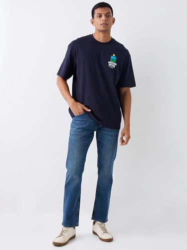 Image of Spykar Men's Oversized Round Neck Half Sleeve Solid Casual T-Shirt