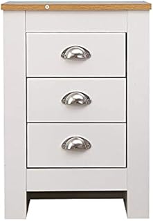Kingwudo® Modern Wooden 2/3 Drawers Bedside Table Nightstand Night Table Cabinet Bedroom Furniture 1 Piece & 2 Set White/Grey+Oak Color (3 DrawersWhite+Oak Color, Double)