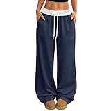 MOKBAY Jogginghose Baggy Casual High Waist Lang Freizeithose Travel Stoffhose Sweatpants Baggy Weites Bein Kordelzug Große Größen Stretch mit Taschen Sommerhose Sommer Wide Leg Hose Damen XL