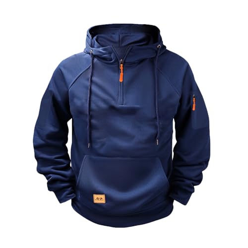 Quarter Zip Pullover Men Big and Tall Tactical Western Hoodies Heavy Fleece Lined Hooded Sweatshirt Warm Oversized Sweat Shirt with Pockets Comfy Gym Workout Hoodies Mens Hoodies Pullover Navy