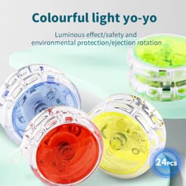 24 YOYO niños Colores LED, cumpleaños, Regalos Clase Colegio, yoyó 4 Colores (Amarillo, Verde, Azul, Rojo), Iluminación Transparente , 24 Unidades, Caja exposicion.