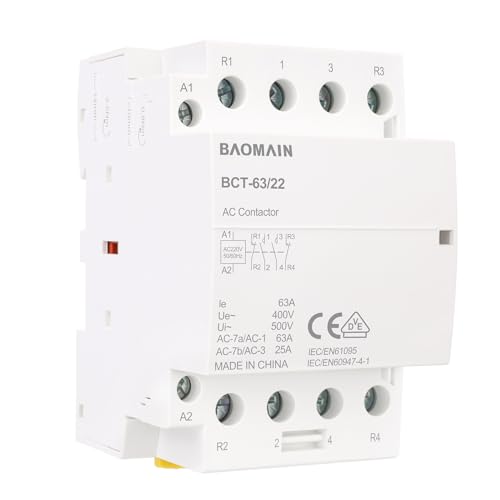 BAOMAIN Contactor CA, 2 polos NA, 2 polos NC, 63A, CA 220V Tensión de bobina, VDE certificación,montaje en carril DIN de 35 mm, BCT-63/22 (4P 2NO 2NC 220V)