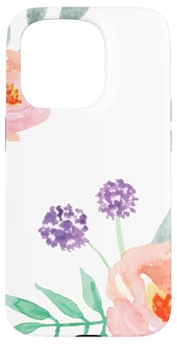 Hülle für iPhone 15 Pro Pastell orange und rosa Rosen mit grünen Blättern - Gentle Desi