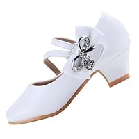 EIGHT KM Mädchen High Heel Dress Schuhe Mary Jane Party Pumps Prinzessin Hochzeit EKM7035 Microfiber Leder Athena Metallic Schleife Weiß EU Größe 35