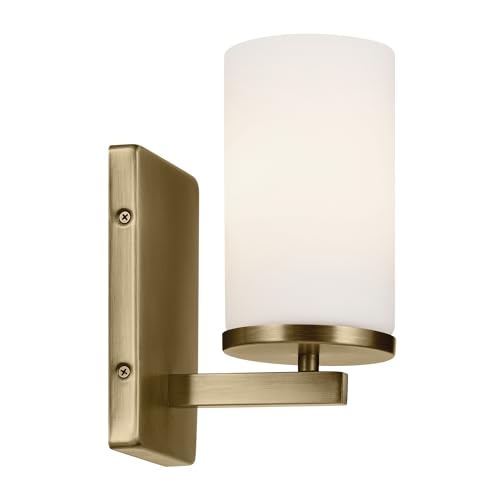 Image of Kichler Crosby 4.5 inch 1-Light Wall Sconce Bathroom Light Fixture with Clear Glass in Natural Brass for Powder Room, Hallway, Kitchen, Bedroom (4.5 inch x 9.25 inch), 45495NBRCLR