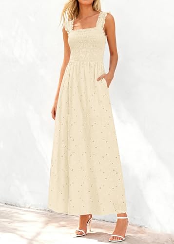 Image of KIRUNDO Summer Lace Dress for Women Eyelet Maxi Sundress