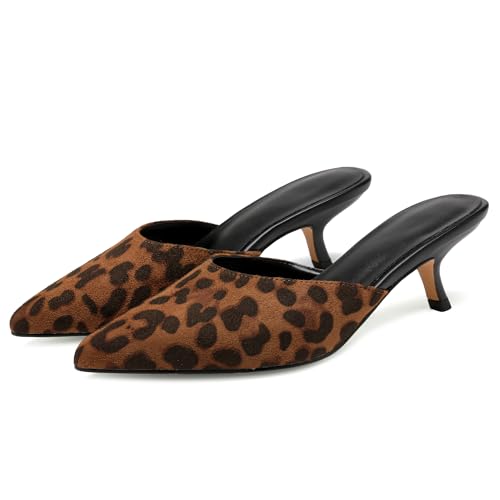 Image of Riekhany Women Kitten Heels Mules Closed Pointed Toe Slip on Stiletto Pumps