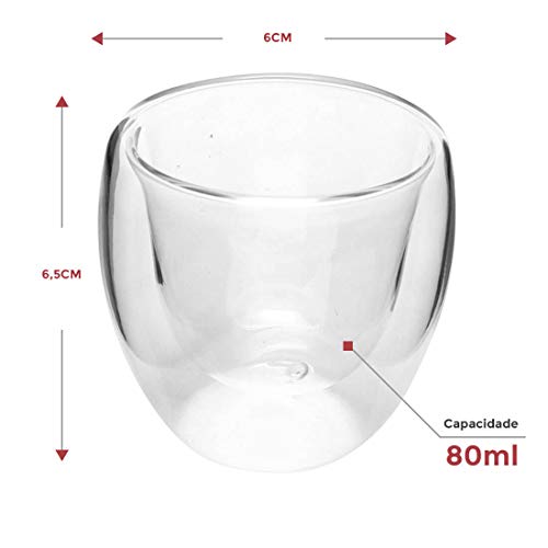 Copo Parede Dupla de Vidro Café 80ml 2 Peças