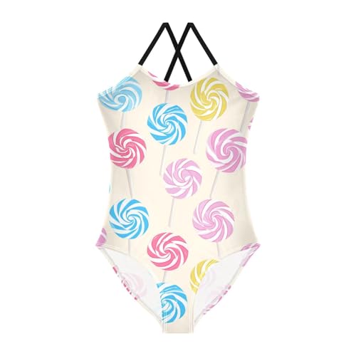 KLL Colorful Sweet Lollipop Candy Girls' 1-Piece Swimsuits Summer Swimwear Adjustable Shoulder Strap UPF 50+