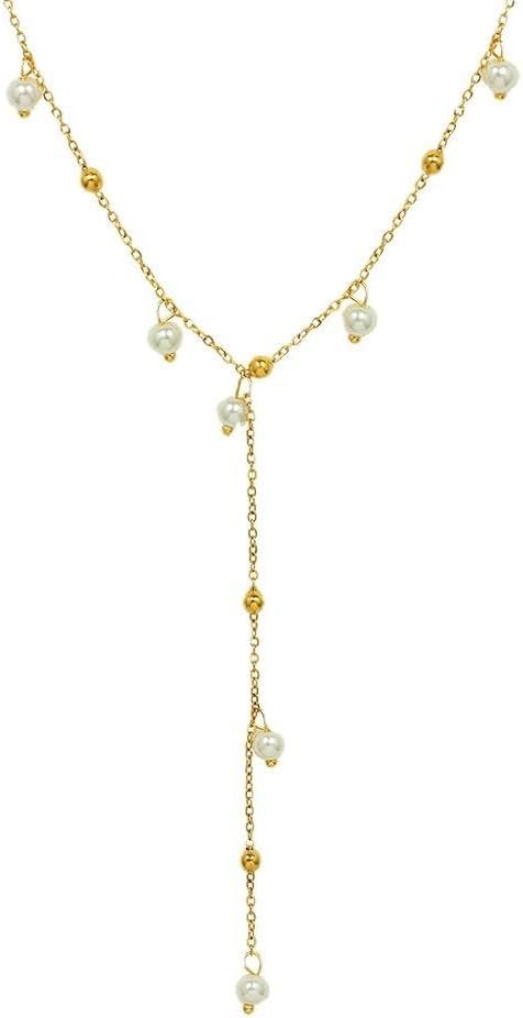 14K Gold Pearl Pendant Necklace, Freshwater Pearl Y-shaped Necklace, Women's Day, Birthday Gift for Wife, Girlfriend