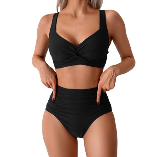 Maillot de bain bikini taille haute femme tankini deux pièces léger en polyester
