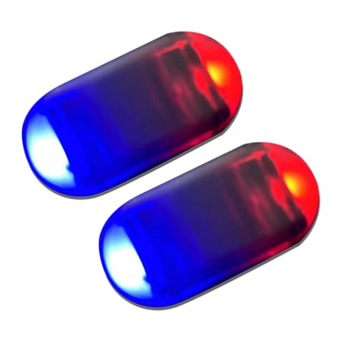 WONFAST 2Pack Solar Simulated Dummy Warning Lamp, Mini Anti-Theft LED Red Blue Flashing Alarm Security Car Fake Alarm Lamp,Automotive Interior Emergency Strobe Light for Bike Car Night Driving