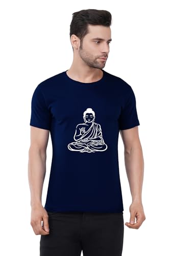 Image of Caseria Men's Cotton Printed T-Shirt -Buddha | 100% Cotton | Half Sleeves | Regular Fit | Printed | Round Neck | Graphic T Shirt