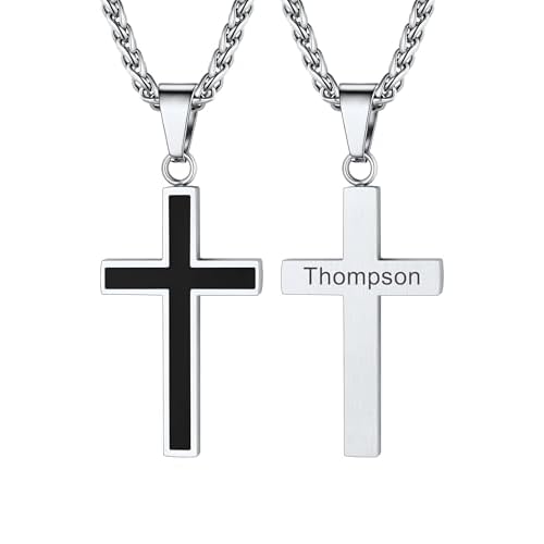 U7 Cross Necklace for Men, Stainless Steel Silver Black Gold Mens Cross Necklace, 22-24 Inches 3.silver custom