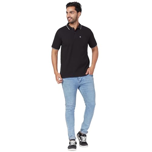 Image of Raymond Men's Modern Fit Solid Pattern Pure Cotton Half Sleeve Polo Neck Casual T-Shirt