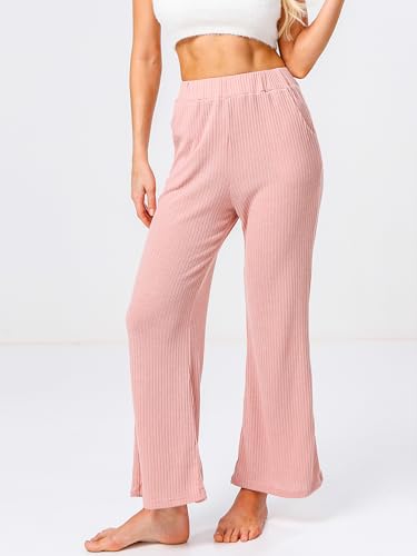 Women's Lounge Pants High Waisted Straight Beach Pants with Pockets2