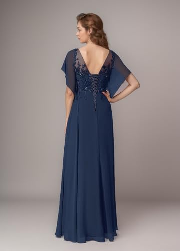 Lace Appliques Mother of The Bride Dresses for Women with Sleeves A-line Chiffon Formal Wedding Party Gowns2