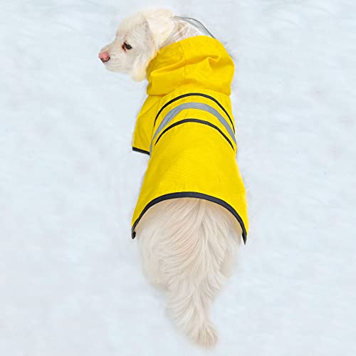 Dog Raincoat Waterproof Reflective Slicker - Lightweight Breathable Hooded Poncho Rain Coat Jacket With Adjustable Belly Strap And Leash Hole For Small Medium Large Dogs (X-Large, Yellow) #TOP2