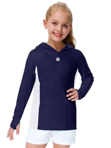 Image of AOBUTE Unisex Kids Long Sleeve Hoodie Rash Guard Boys UPF 50+ Swim Top with Thumb Hole 3-12 Years