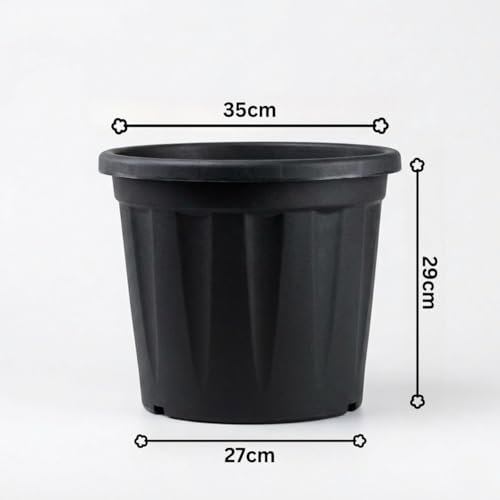 Image of 14 Inch Heavy Duty Plastic Planter | Grower Pot /Garden Pot for Home & Garden (Black) (Pack of 2)
