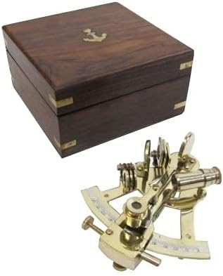 IOTC Solid Brass Small Sextant -Wooden Box - Nautical Navigation Collection