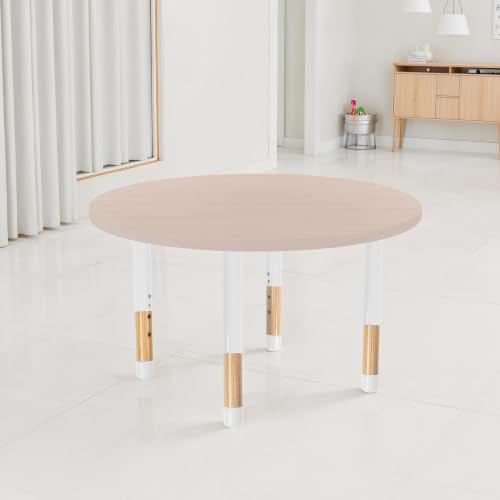 Image of 36 inch x 36 inch Round Kids Classroom Table with Adjustable Chunky Wood Legs