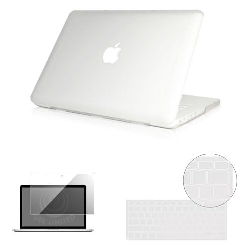 UESWILL 3in1 Matte Hard Shell Case Cover Compatible with 13 inch White Unibody MacBook Model A1342 + Keyboard Cover and Screen Protector + Microfibre Cleaning Cloth, Clear