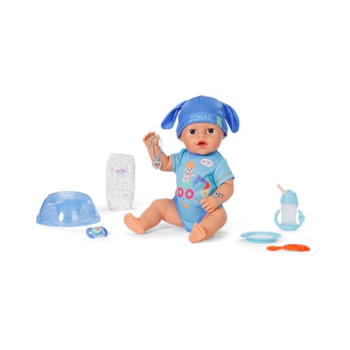 Baby Born Jonas Click & Play - Muñeca de bebé con 10 Funciones y 8 Accesorios, para niños a Partir de 3 años, Funciona sin Pilas, muñeca de 43 cm con Brazos móviles y Mano Click & Play