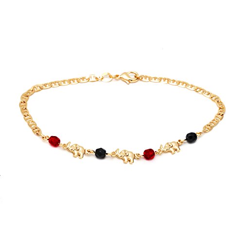 Barzel 18K Gold Plated Mariner Link Red & Black Elephant Anklet (ANK112-10)