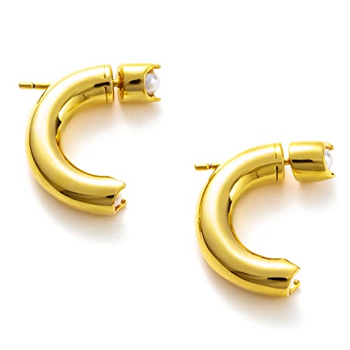 C.Paravano 18K Gold & Sterling Silver Hoop Earrings for Women EARRING_44_GOLD