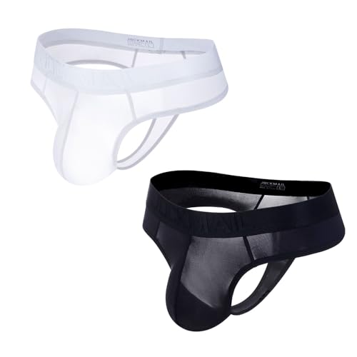 JOCKMAIL Men's Thong Underwear Sexy Jockstraps for Men Nylon Blend Ice Silk Underwear 2 Pack
