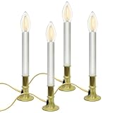 4 Pack Electric Window Candles with Sensor Dusk to Dawn, Plug in LED Christmas Candles with Ivory White Cord, 9 Inch Warm White Window Candle Lights for Home Holiday Decorations, UL Listed