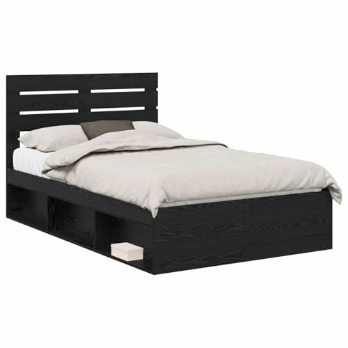 Genérico Estructura de Cama Negro 120 x 190 cm Madera de Pino Macizo,Mobiliario,Camas y Accesorios,Camas y somieres-3411440