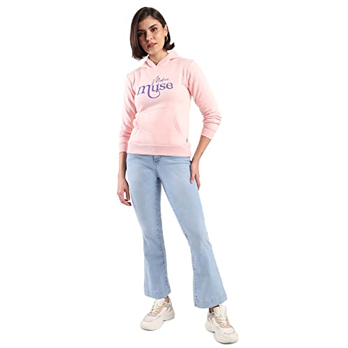 Image of PINACOLADA Women's Cotton Solid Printed Sweatshirt with Hoodie, Regular Fit for Casual Wear Full Sleeve Sweatshirt Crafted with Comfort Fit and High-Performance for Everyday Wear