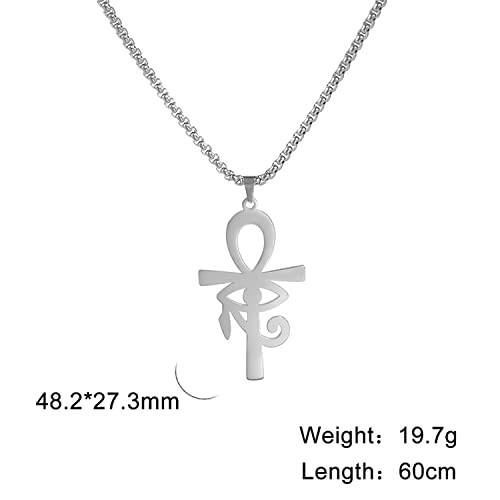 Eueavan Egyptian Cross Eye Of Horus Pendant Necklace Key Of Life Pendant Ankh Figaro Chain Ugarte Gold Religious Jewelry Stainless Steel (Silver) #TOP5