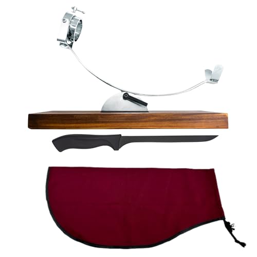 Jamonero Basculante Cabezal Giratorio + Cubre Jamon Burdeos + Afilador manual + Cuchillo Jamonero