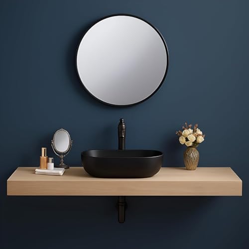 Image of OSOSAM Premium Designer Table Top Ceramic Wash Basin /Vessel Sink with Slim Rim for Bathroom (18 x 13 x 5.5 Inch) (Black)