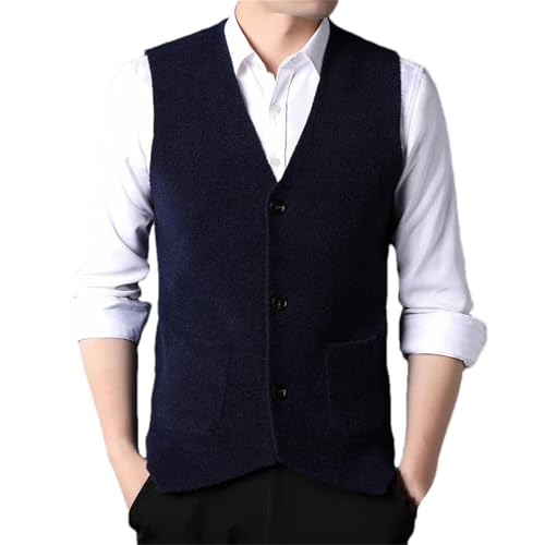 Men's Sleeveless Sweater Vest Fashion V-Neck Business Office Basic Thick Knitted Button Down Cardigan Vest