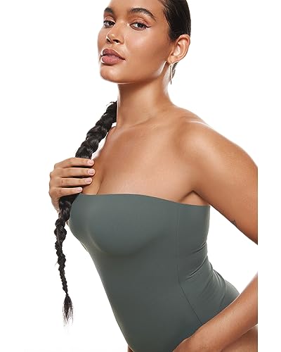 Image of INLYRIC Women's Natrelax Sexy Strapless Bodysuit Thong Tube Top Off The Shoulder One Piece Leotard