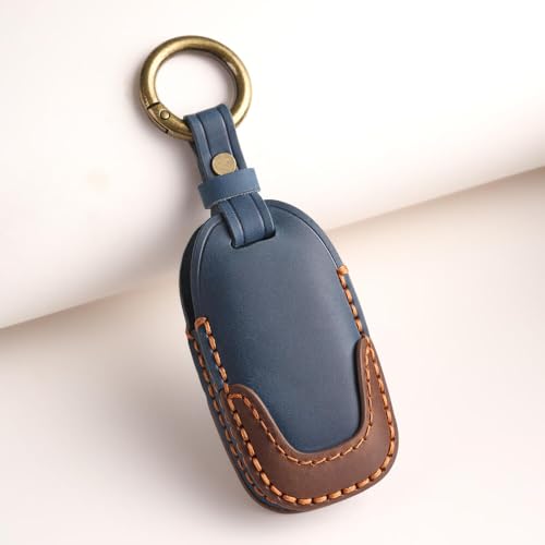 Image of Keyzone Dual Leather Key Cover for Hyundai Verna 2020 Onwards 4 Button smart Key (Blue-Brown)