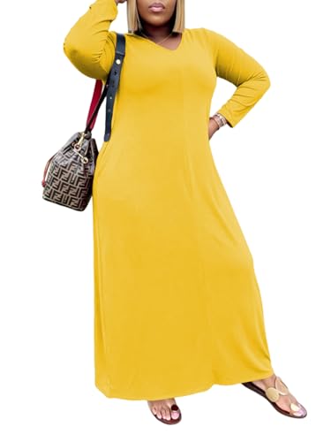 Image of TOPSRANI Womens Plus Size Maxi Dresses for Women Oversize Casual Short Sleeve V Neck Loose Plain Solid Trendy Summer Dress