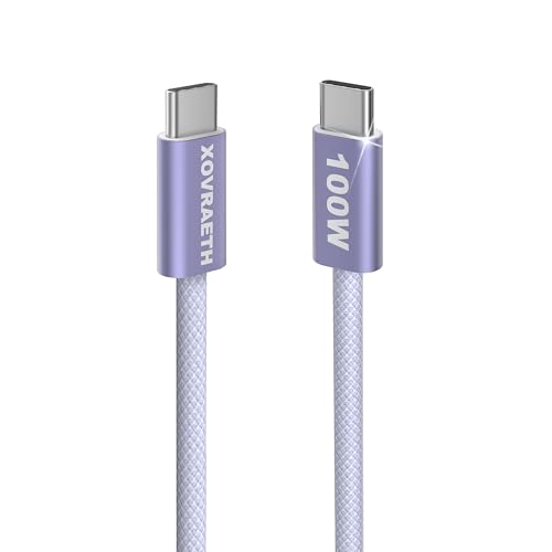 Image of USB C to USB C Cable, 10ft, 100W PD 5A Fast Charging Cord, Aluminum Connector & Nylon Braided Type C Charger Cord for iPhone 17 /16 /15, MacBook Air /Pro, iPad Pro, Samsung S25 /S24 /S23, Pixel 10(Purple)
