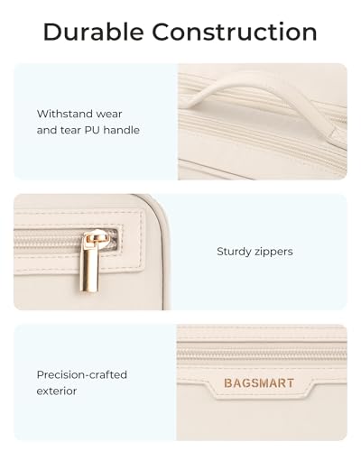 Image of BAGSMART Travel Makeup Bag, Make Up Bag with Multiple Compartments for Organizer, Durable & Compact Cosmetic Organizer for Women for Travel Accessories (Beige)