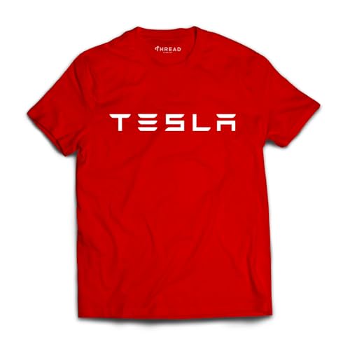 Tesla Short Sleeve Shirt for Men and Women Automotive Brand Name Tshirt Graphic Tee Elon Musk Electric Car Auto (US Alpha Medium Red)